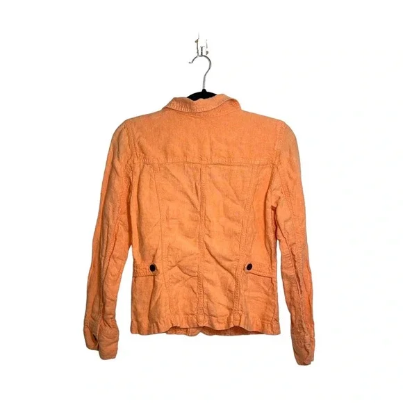 J. Jill 100% Linen Neon Orange Button Utility Jacket Xsmall Women’s - Picture 5 of 10
